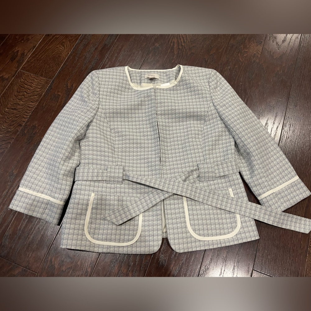 Ann Taylor Loft Women Career Jacket Blazer Grey White Plaid Size Medium New